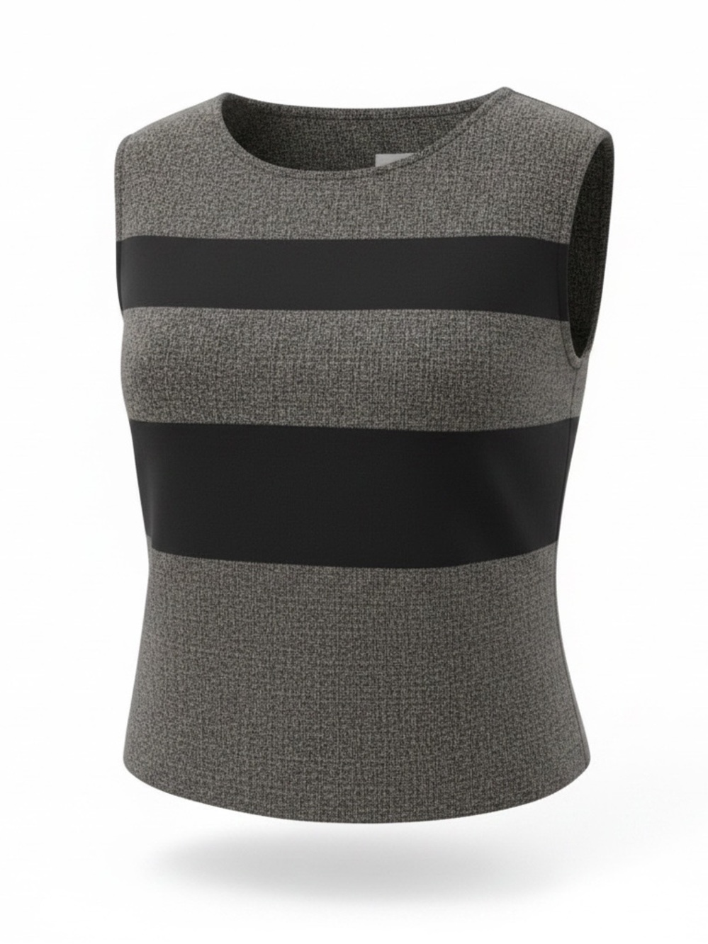 Danny & Nicole 14 grey‎ black color block stipe crew neck sleeveless classic top